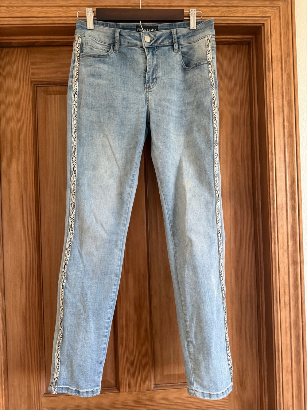 Frank Lyman Design Light Blue Skinny Jeans with Snake-Print Side Trim